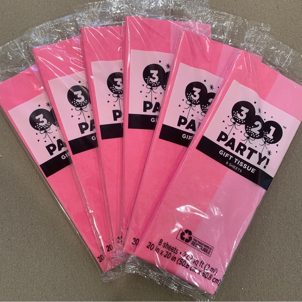 6 Packs 321 Party Gift Tissue Paper 20" x 20" 8 Sheet Per Pack Two Shade Of Pink